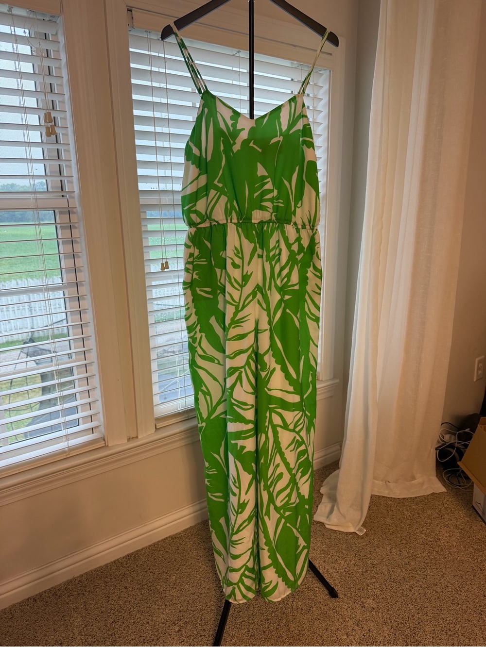 Lilly Pulitzer for Target Green & White Leaf-Print Spaghetti-Strap Jumpsuit